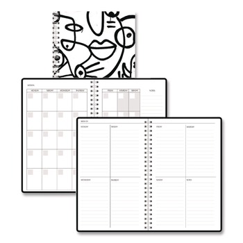 House of Doolittle Recycled Non-Dated Monthly/Weekly Abstract Faces Planner - Black/White Cover