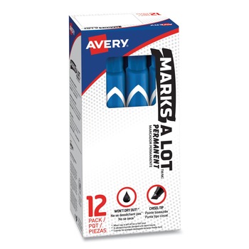 Avery Broad Chisel Tip Large Desk-Style MARKS A LOT Permanent Marker - Blue (1-Dozen)