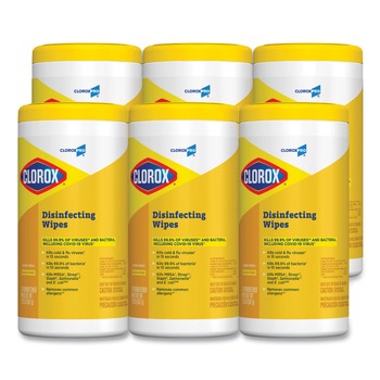 DISINFECTANTS | Clorox 15948 7 in. x 8 in. 1-Ply Disinfecting Wipes - Lemon Fresh, White (75/Canister, 6/Carton)
