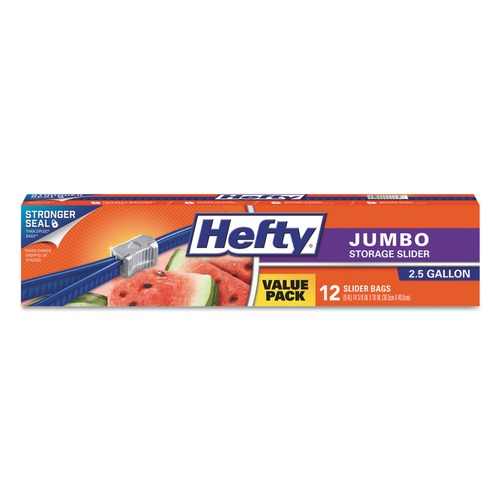  | Hefty R83812 2.5 Gallon 0.9 mil 14.38 in. x 9 in. Slider Bags - Clear (12/Box, 9 Boxes/Carton) image number 0