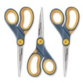  | Westcott 15454 8 in. Long, 3.25 in. Cut Length Non-Stick Titanium Bonded Scissors - Gray/Yellow Straight Handles (3/Pack) image number 0