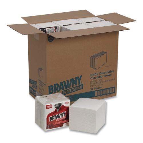 Tradesmen Day Sale | Georgia-Pacific 20023 13 in. x 12.5 in. 1-Ply Medium Duty Premium DRC 1/4 Fold Wipers - Unscented, White (18/Carton) image number 0