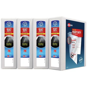 Avery 11 in. x 8.5 in. 3 Rings 3 in. Capacity Heavy-Duty View Binder with DuraHinge and Locking One Touch EZD Rings - White (4/Carton)