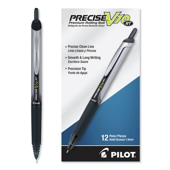 Pilot 13450 Precise V10RT Retractable 1 mm Roller Ball Pens - Bold, Black (Dozen)