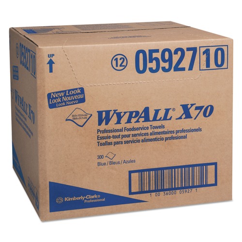 Facility Maintenance & Supplies | WypAll 5927 12 1/2 in. x 23 1/2 in. 1/4 Fold X70 Foodservice Towels - Blue (300/Carton) image number 0