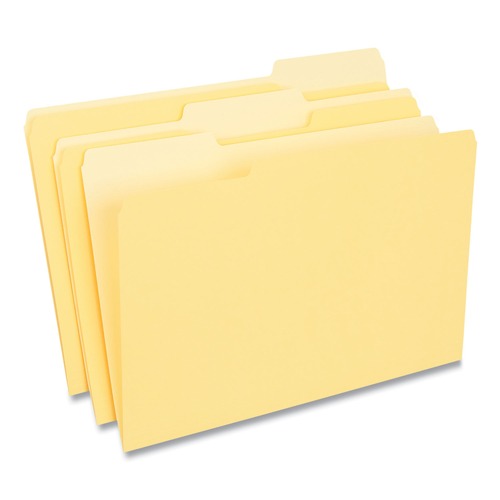 File Folders | Universal UNV10524 1/3 Cut Tabs Legal Size Assorted Deluxe Colored Top Tab File Folders - Yellow/Light Yellow (100/Box) image number 0