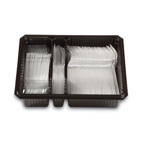 Cutlery | Dixie CH0369DX7 Tray with Plastic Forks/Knives/Spoons Combo Pack - Clear (180/Pack) image number 0