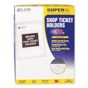 C-Line 80912 Clear Vinyl Shop Ticket Holders, Both Sides Clear, 50 Sheets, 9 X 12, 50/box