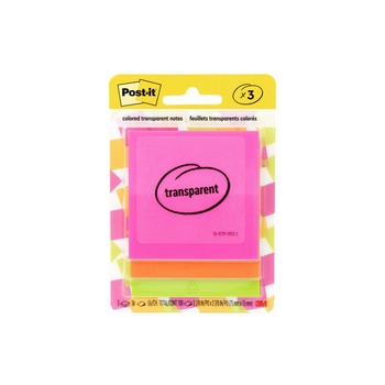 Post-it 2.88 in. x 2.88 in. Unruled Transparent Notes - Assorted Transparent Colors (3-Pads/Pack)