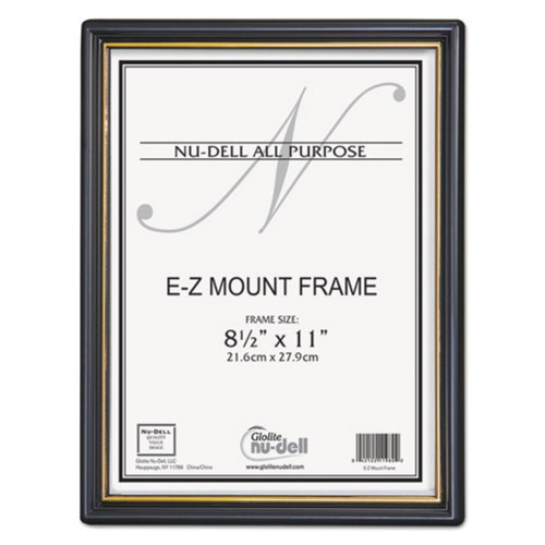 Office Jansan | NuDell 11880 8.5 in. x 11 in. Insert EZ Mount Document Frame with Trim Accent and Plastic Face - Black/Gold image number 0