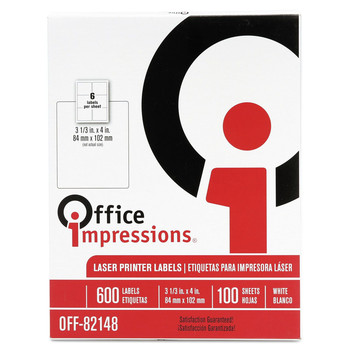 Office Impressions OFF82148 Laser Computer Labels, 3-1/3 X 4, White, 600/box