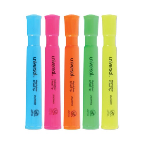 Customer Appreciation Sale - Save up to $60 off | Universal UNV08860 Chisel Tip Assorted Color Desk Highlighters (5/Set) image number 0