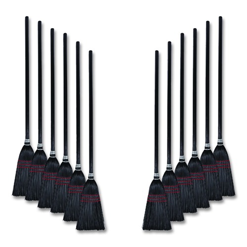 Brooms | Boardwalk BWK951BP Flag Tipped Poly Bristle 37 in. - 38 in. Length Lobby Broom - Natural/Black (1 Dozen) image number 0