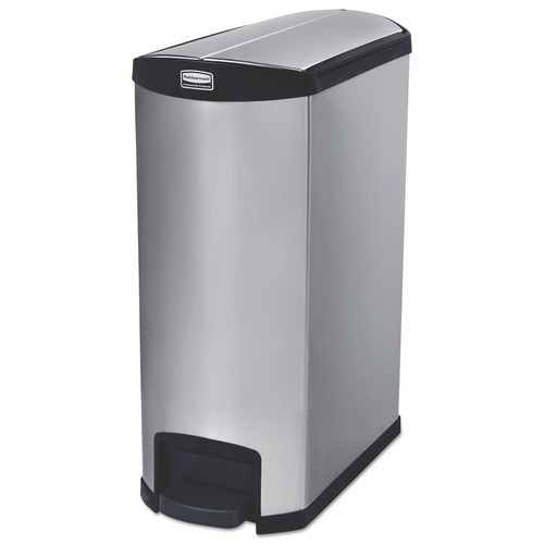 Trash & Waste Bins | Rubbermaid Commercial 1902000 Impressions Stainless Steel 24 Gallon End Step Container - Black image number 0