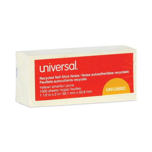 Office Jansan | Universal UNV28062 1.5 in. x 2 in. Recycled Self-Stick Note Pads - Yellow (12 Pads/Pack) image number 0