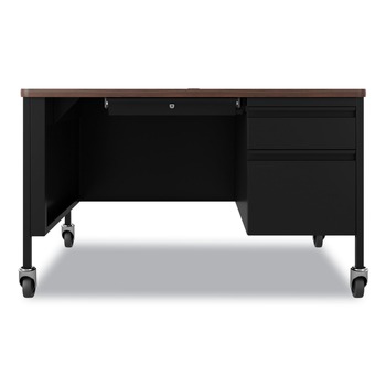 Hirsh Industries 48 in. x 30 in. x 29.5 in. Right-Hand Pedestal Box/File Drawers Mobile Teachers Pedestal Desks - Walnut/Black