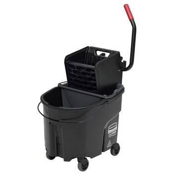 Rubbermaid Commercial 1863896 35 qt. WaveBrake 2.0 Side-Press Plastic Bucket/Wringer Combos - Black