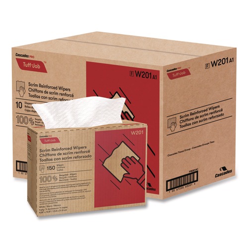 Cleaning & Janitorial Supplies | Cascades PRO W201 9.25 in. x 12.5 in. 4-Ply Tuff-Job Scrim Reinforced Wipers - White (10 Boxes/Carton) image number 0