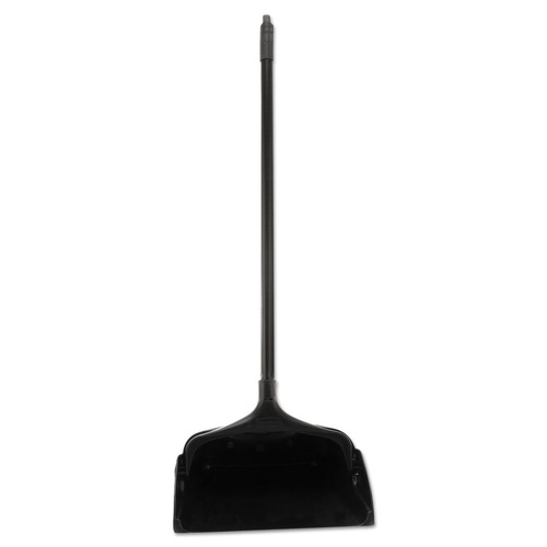 Rubbermaid Commercial FG253100BLA 12.5 in. x 37 in. Lobby Pro Polypropylene with Vinyl Coat Upright Dustpan with Wheels - Black image number 0