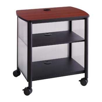 Safco 1857BL 26.25 in. x 21 in. x 26.5 in. 100 lbs. Capacity 3 Shelves Impromptu Metal Deskside Machine Stand - Cherry/White/Black