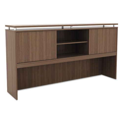  | Alera ALESE267215WA Sedina Series 72 in. x 15 in. x 42.5 in. Hutch with Sliding Doors - Modern Walnut image number 0