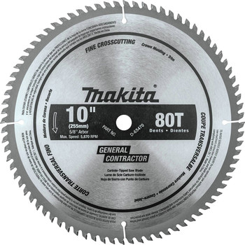 Makita D-65470 10 in. 80 Tooth Fine Crosscutting Micro‑Polished Miter Saw Blade