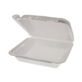Food Trays, Containers, and Lids | Pactiv Corp. YHD18SS00200 8 in. x 7.75 in. x 2.25 in., Dual Tab Lock Happy Face, Foam Hinged Lid Containers - White (200/Carton) image number 1