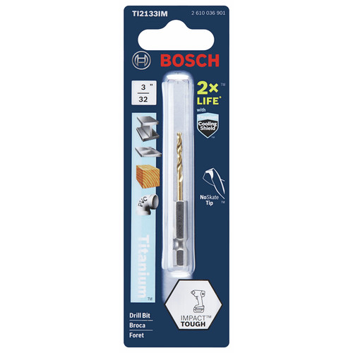 Bosch TI2133IM 3//32-Inch Impact Tough Titanium Drill Bit,
