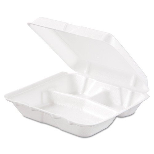 Just Launched | Dart 80HT3R 3-Compartment 7.5 in. x 8 in. x 2.3 in. Foam Hinged Lid Containers - White (200/Carton) image number 0