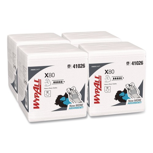 Office Jansan | WypAll 41026 12.5 in. x 12 in. 1/4 Fold Power Clean X80 Heavy Duty Cloths - White (200/Carton) image number 0