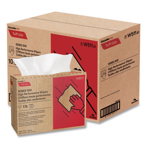 Office Jansan | Cascades PRO W511 9.25 in. x 12.5 in. Tuff-Job S500 High Performance Wipers - White (10 Boxes/Carton) image number 0