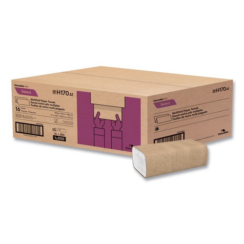Office Jansan | Cascades PRO H170 9.13 in. x 9.5 in. Multifold 1-Ply Select Folded Paper Towels - White (4000/Carton) image number 0