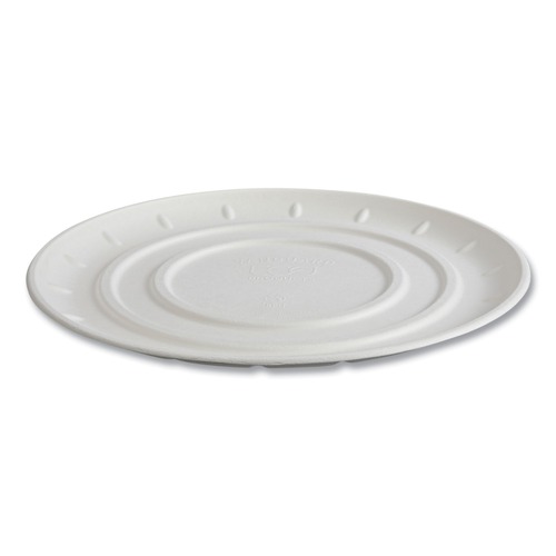 Food Trays, Containers, and Lids | Eco-Products EP-SCPTR14NFA 14 in. Diameter Vanguard Molded Fiber Sugarcane Pizza Tray - White (50/Carton) image number 0