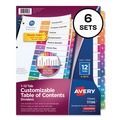  | Avery 11196 Ready Index 11 in. x 8.5 in. 12-Tab Traditional Color Customizable TOC 1 to 12 Tab Dividers - Multicolor (6/Pack) image number 0