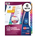 Office Jansan | Avery 11196 Ready Index 11 in. x 8.5 in. 12-Tab Traditional Color Customizable TOC 1 to 12 Tab Dividers - Multicolor (6/Pack) image number 0