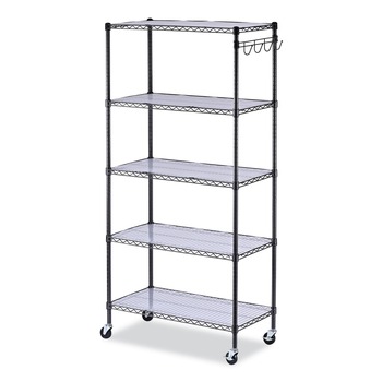 Alera ALESW653618BA 36 in. x 18 in. x 72 in. 5-Shelf Wire Shelving Kit with Casters and Shelf Liners - Black Anthracite