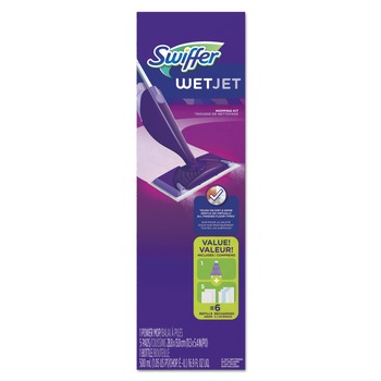 PRODUCTS | Swiffer 92811KT WetJet 11 in. x 5 in. Cloth Head, 46 in. Aluminum/Plastic Handle Mop Kit - White/Purple/Silver