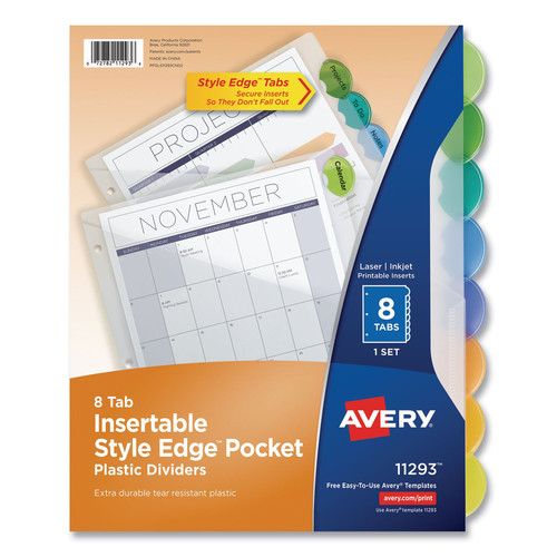 Office Jansan | Avery 11293 11.25 x 9.25 Insertable Style Edge Tab Plastic 1-Pocket Dividers - Translucent (8-Pieces/Set) image number 0