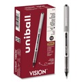 Office Jansan | uni-ball 60126 VISION Fine 0.7 mm Black Ink Roller Ball Pen Stick - Silver/Black/Clear Barrel (1 Dozen) image number 0