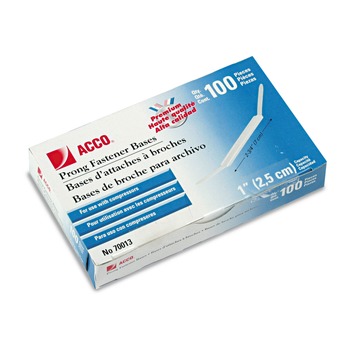 ACCO 1 in. Capacity 2.75 in. Center to Center Premium Two-Prong Fastener Bases - Silver (100/Box)