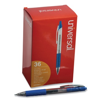 Universal UNV39911 0.7 mm. Medium Comfort Grip Retractable Gel Pen - Blue Ink, Clear/Blue Barrel (36/Pack)
