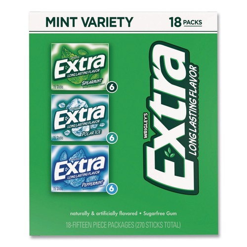 Snacks | Green Rabbit 022000294838 Extra Mint Variety Sugar-Free Gum - Peppermint/Polar Ice/Spearmint (18/Carton) image number 0