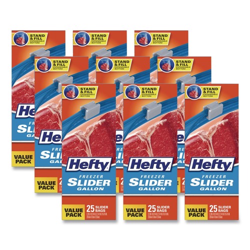 Food Service | Hefty 00R88073 10.56 in. x 11 in. 1-Gallon Slider Stand and Fill Freezer Storage Bags - Clear (225/Carton) image number 0