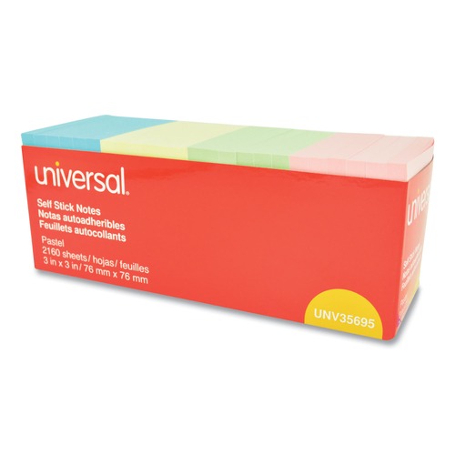Office Jansan | Universal UNV35695 3 in. x 3 in. Self-Stick Notes Pads - Pastel (24/Pack) image number 0