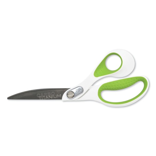  | Westcott 16445 9 in. Long, 4.5 in.Cut Length CarboTitanium Bonded Scissors - White/Green Bent Handle image number 0