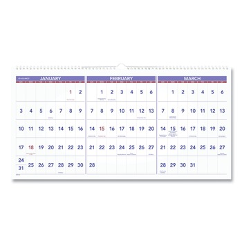 AT-A-GLANCE PM14-28 15-Month: Dec 2025 to Feb 2027 24 in. x 12 in. Horizontal Orientation Deluxe 3-Month Reference Wall Calendar - White Sheets