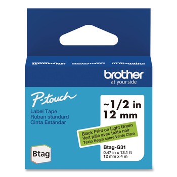 Brother P-Touch 0.47 in. x 13.1 ft. Genuine P-Touch BTAG Label Tapes - Black on Light Green