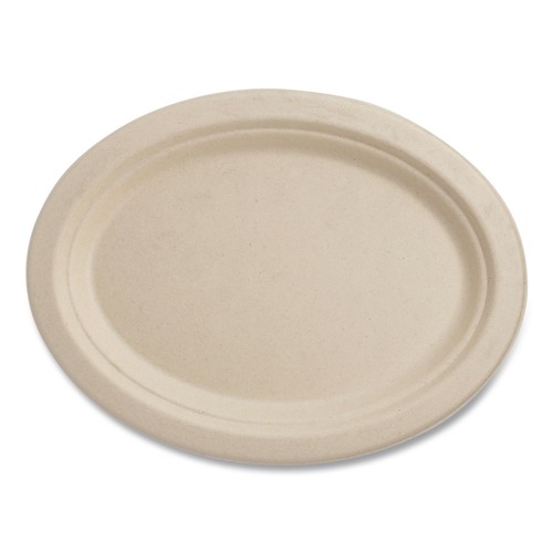 Bowls and Plates | World Centric PLSCU12OLFP 12 in. Oval Paper Fiber Plates - Natural (500/Carton) image number 0