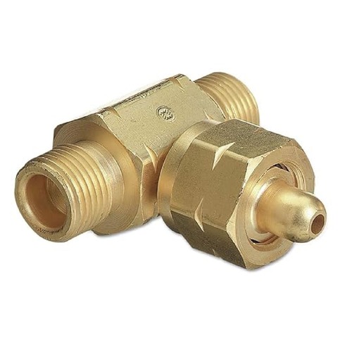 Air Tool Adaptors | Western Enterprises T-62 CGA-540 Gas Service Brass Tee Fitting without Check Valve image number 0