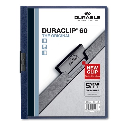 Office Jansan | Durable 221428 Holds 60 Pages Letter Vinyl Duraclip Report Cover with Clip  - Clear/Navy (25/Box) image number 0
